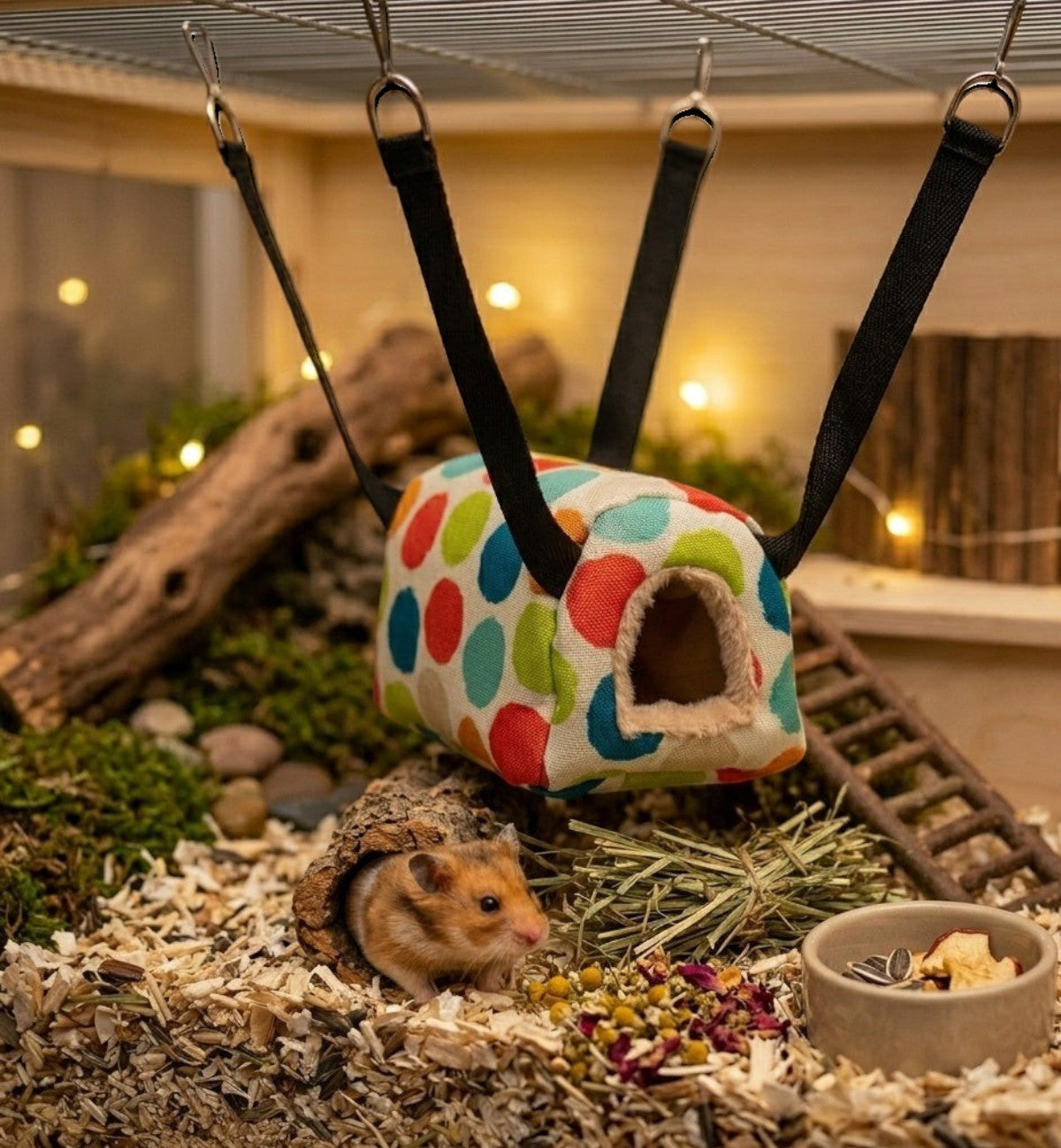 Maison suspendue Fizi pour hamster en tissu rembourré