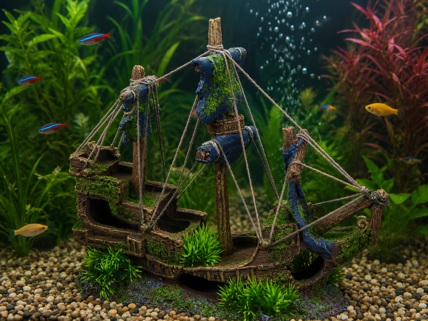 Décoration Aquarium pour Poissons Grande épave de Navire - 31 x 11 x 27 cm