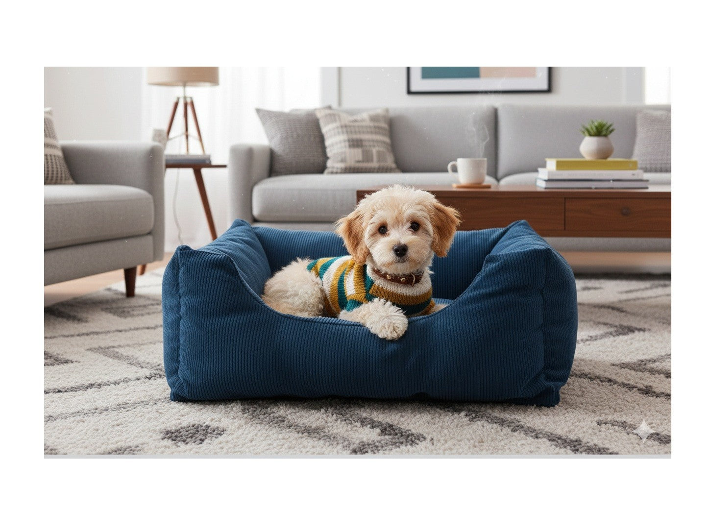 Coussin panier côtelé Rectangle Bleu 65x50x20cm