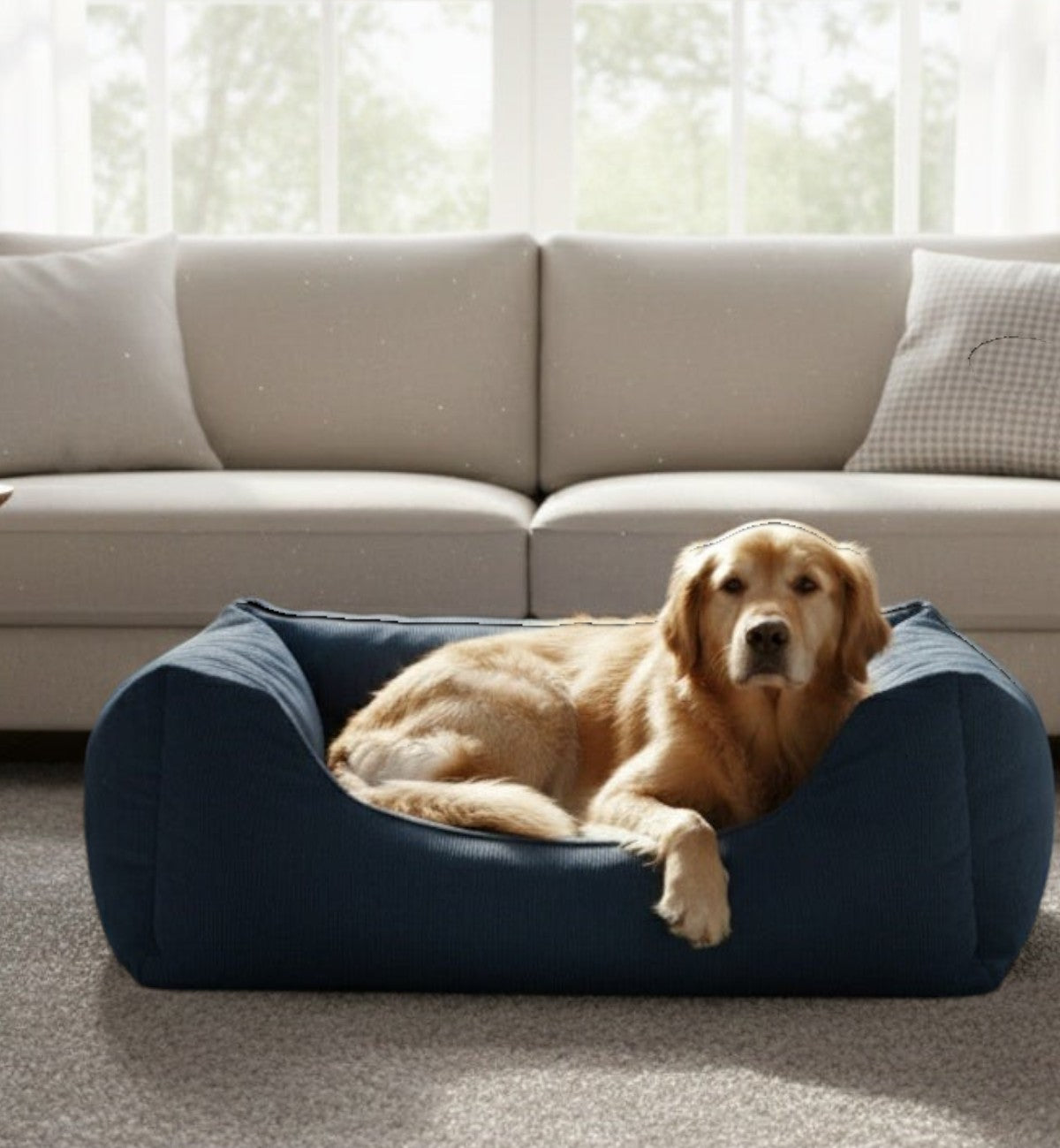 Coussin panier côtelé Rectangle Bleu 80x67x22cm