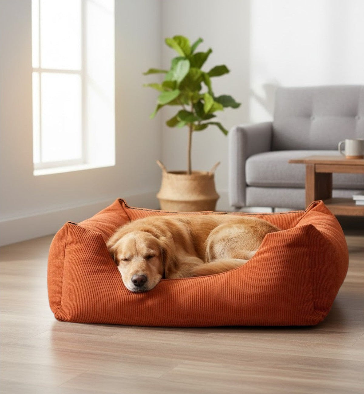 Coussin panier côtelé Rectangle Cognac 100 x 80 x 25 cm