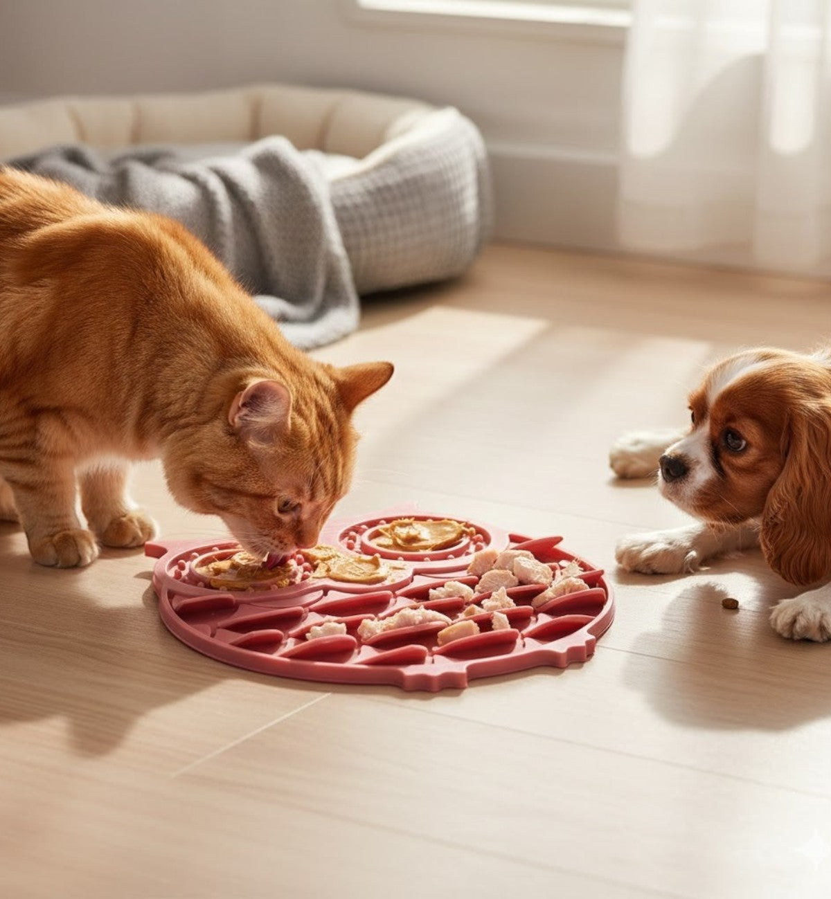 Tapis à lécher pour chien et chat Chouette 30 cm vieux rose