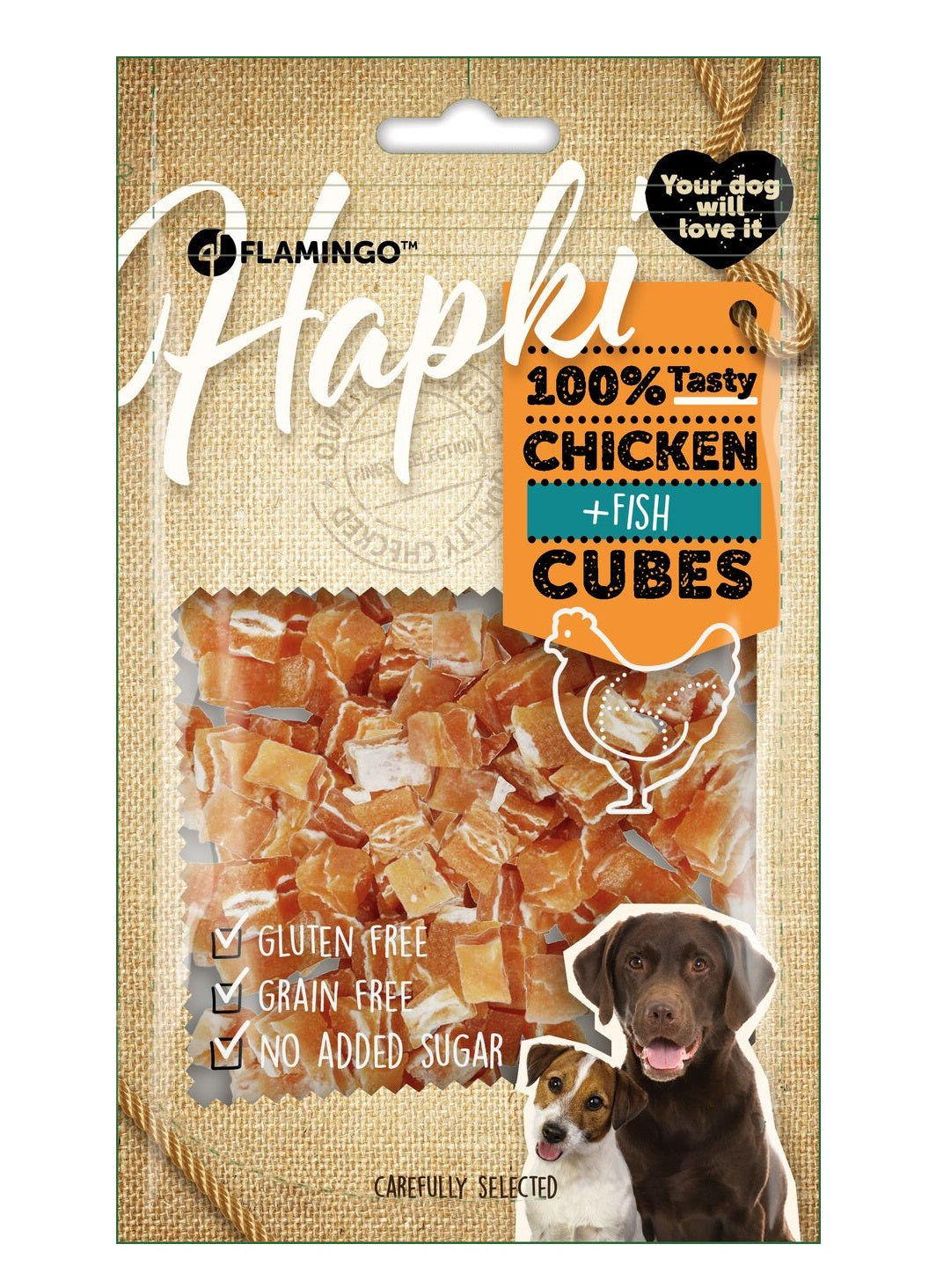 Friandise petits blocs avec poulet et cabillaud