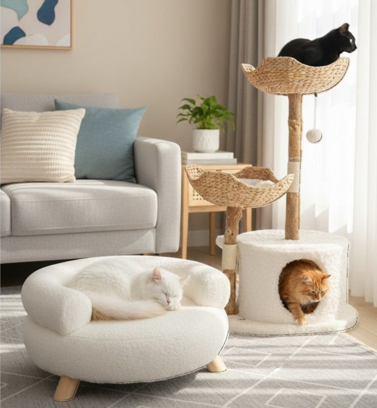 Fauteuil pour chien ou chat Détente Bouclette blanche 54 cm