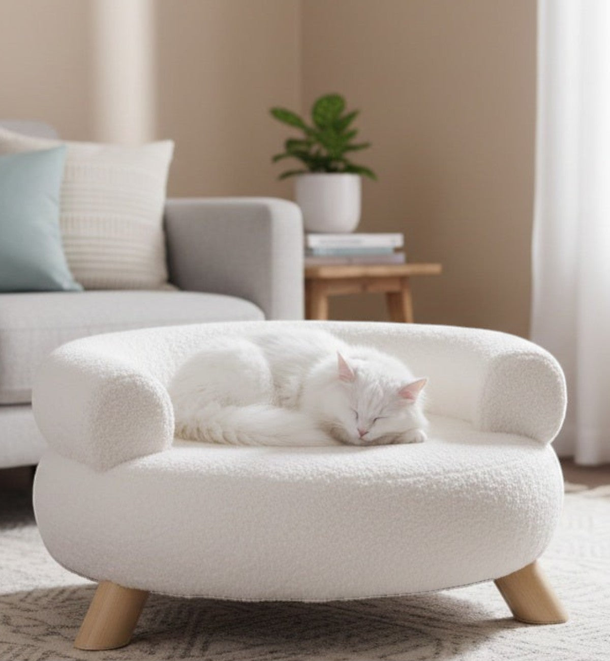 Fauteuil pour chien ou chat Détente Bouclette blanche 54 cm