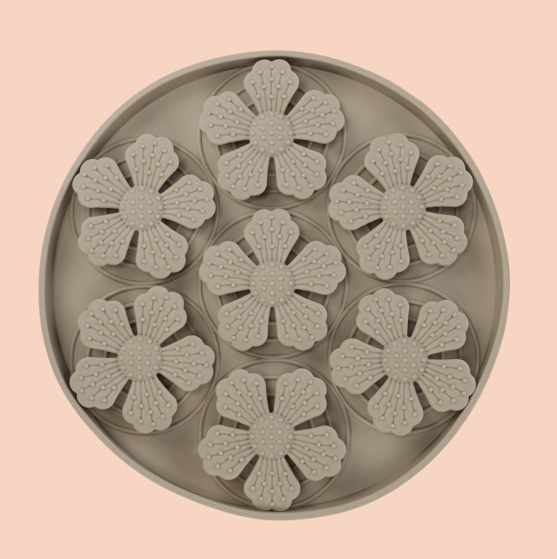 Tapis à lécher Fleur Rond 20 cm Taupe