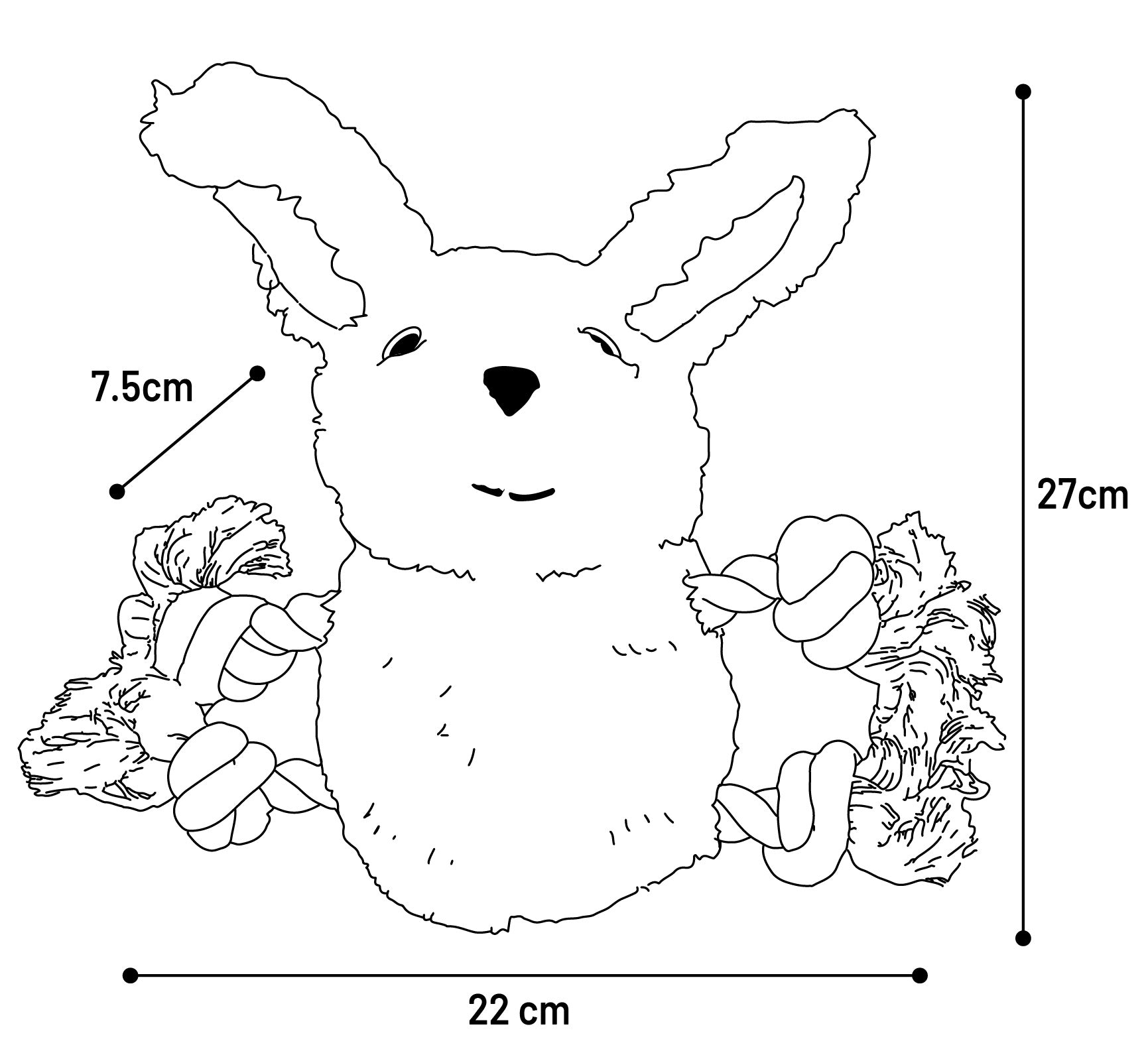 Lapin en peluche pour chien avec cordes et couineur - vue 3