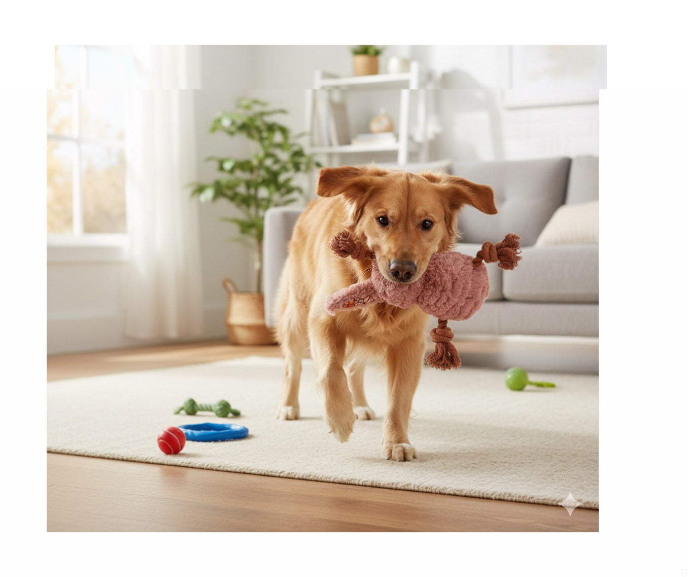 Lapin en peluche pour chien avec cordes et couineur - vue 2
