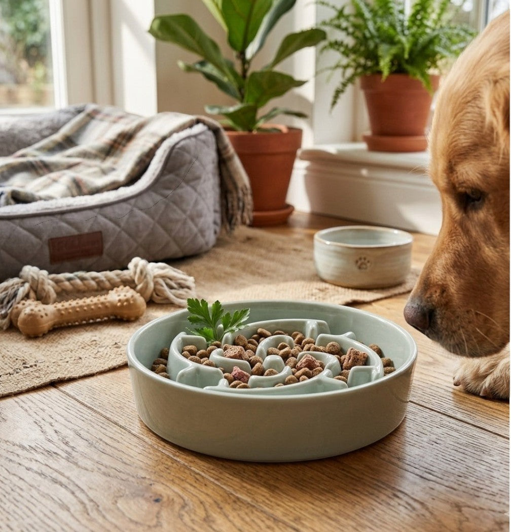 Gamelle ronde anti glouton pour chien Sena vert menthe