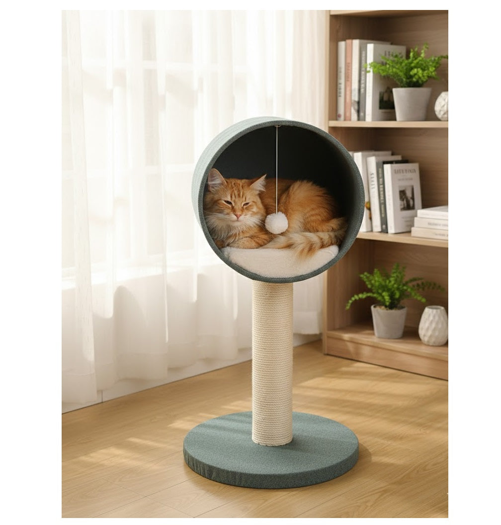 Arbre Griffoir pour chat avec cachette et jeu Scandi