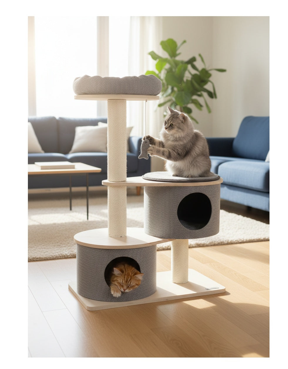 Arbre à chat avec niches et panier