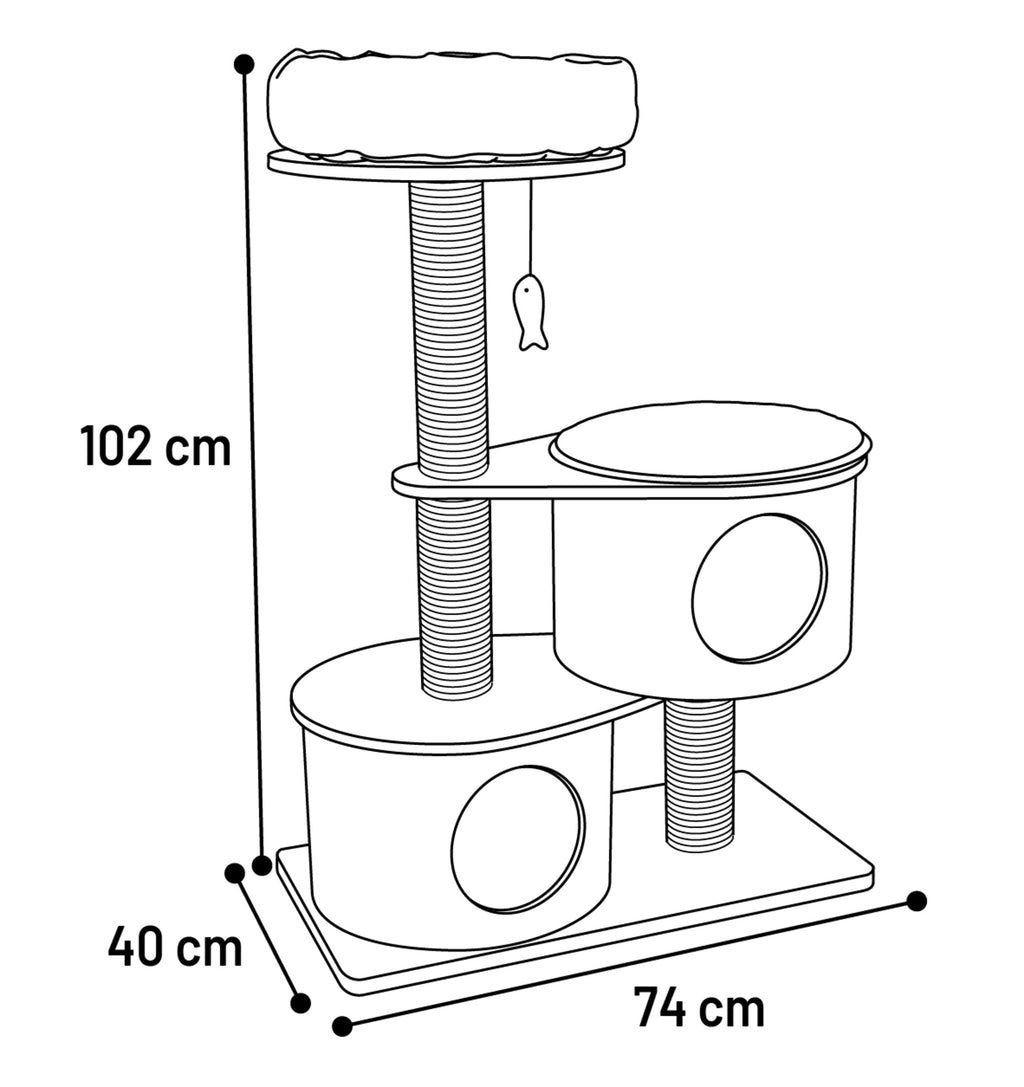 Arbre à chat avec niches et panier