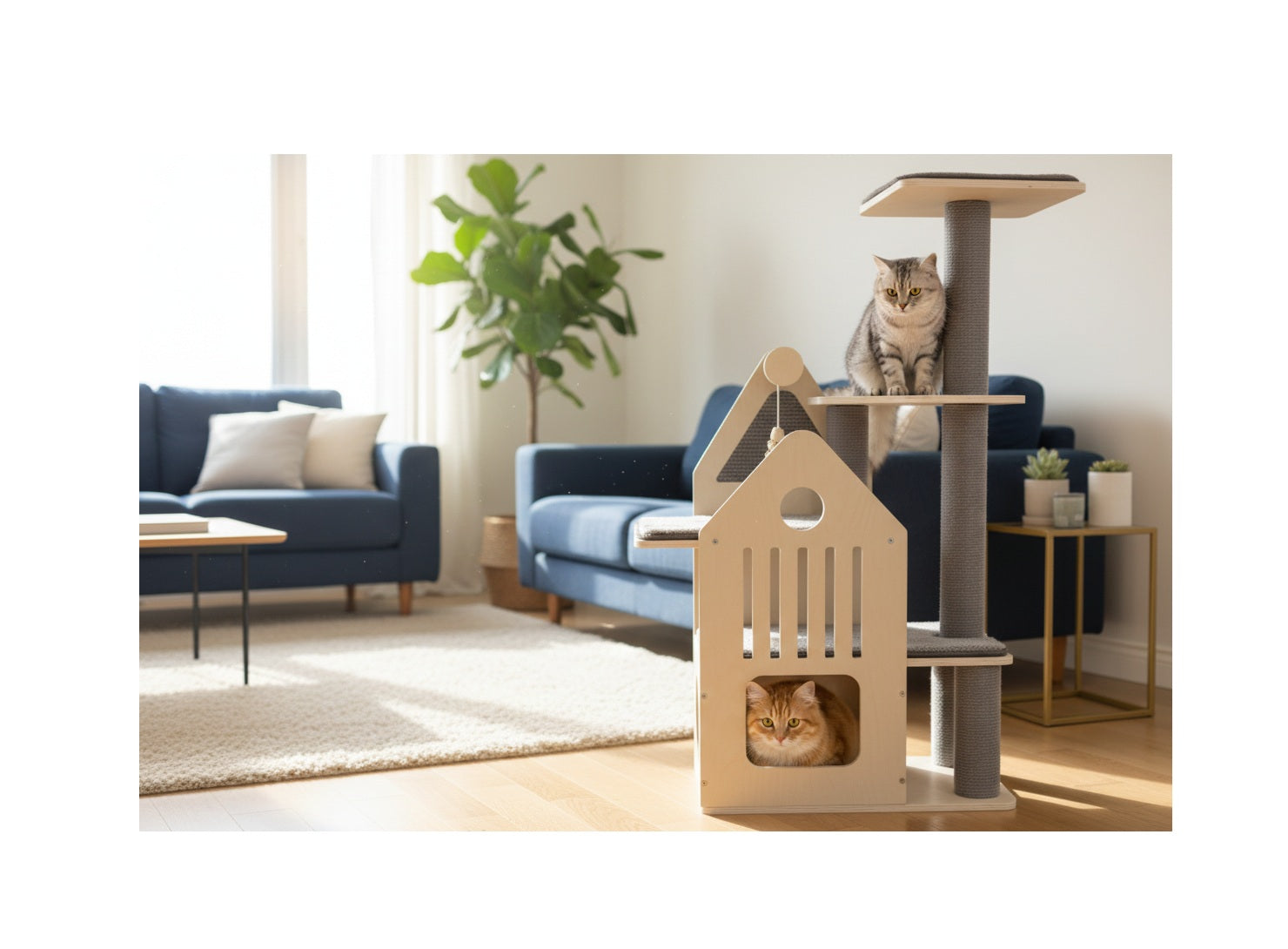 Arbre à chat maisonnette et plateforme