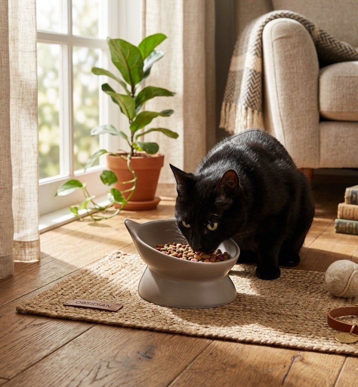 Gamelle ergonomique en céramique pour chat Filou 140 ml taupe