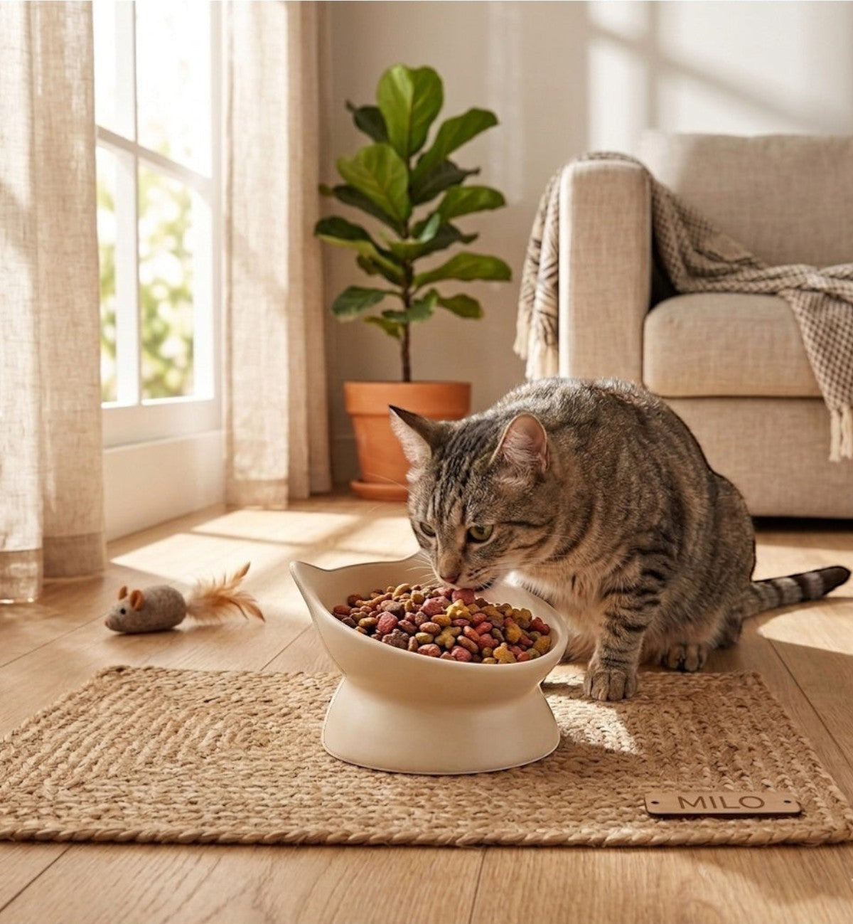 Gamelle ergonomique en céramique pour chat Filou 140 ml jaune