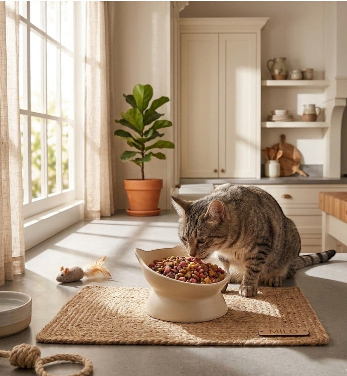 Gamelle ergonomique en céramique pour chat Filou 140 ml jaune