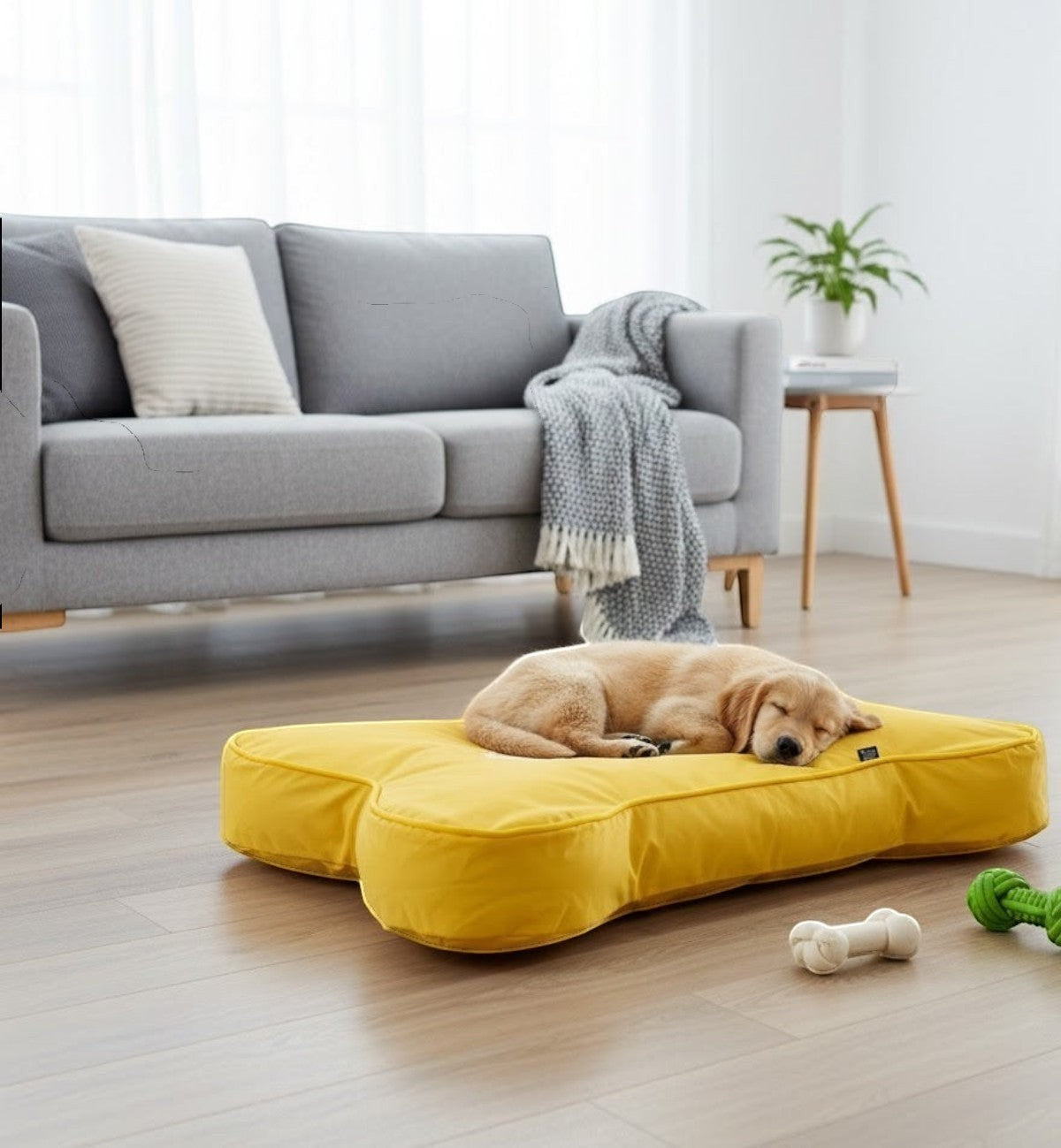 Coussin déhoussable pour chien en forme d'os 100 x 70 x 15 cm Jaune