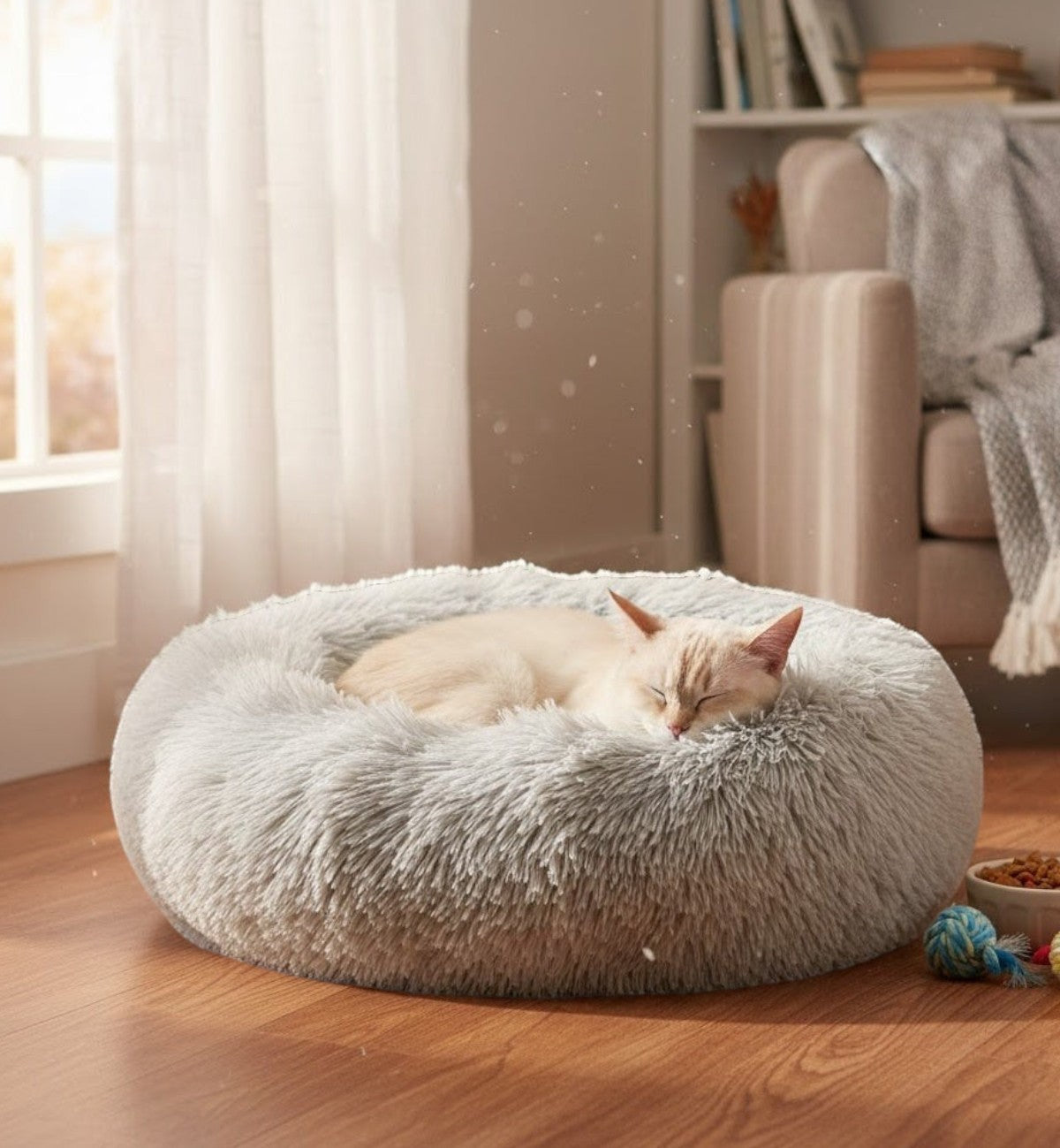 Coussin Chat ou Chien Fluffy Blanc gris