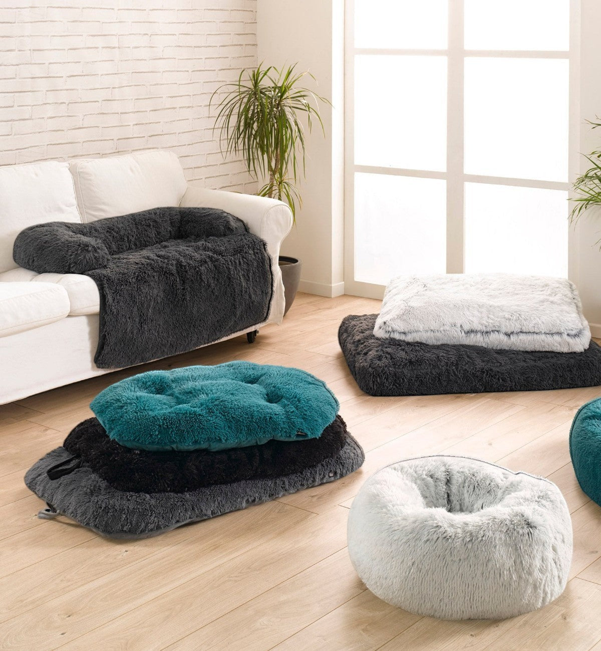 Coussin Chat ou Chien Fluffy Blanc gris
