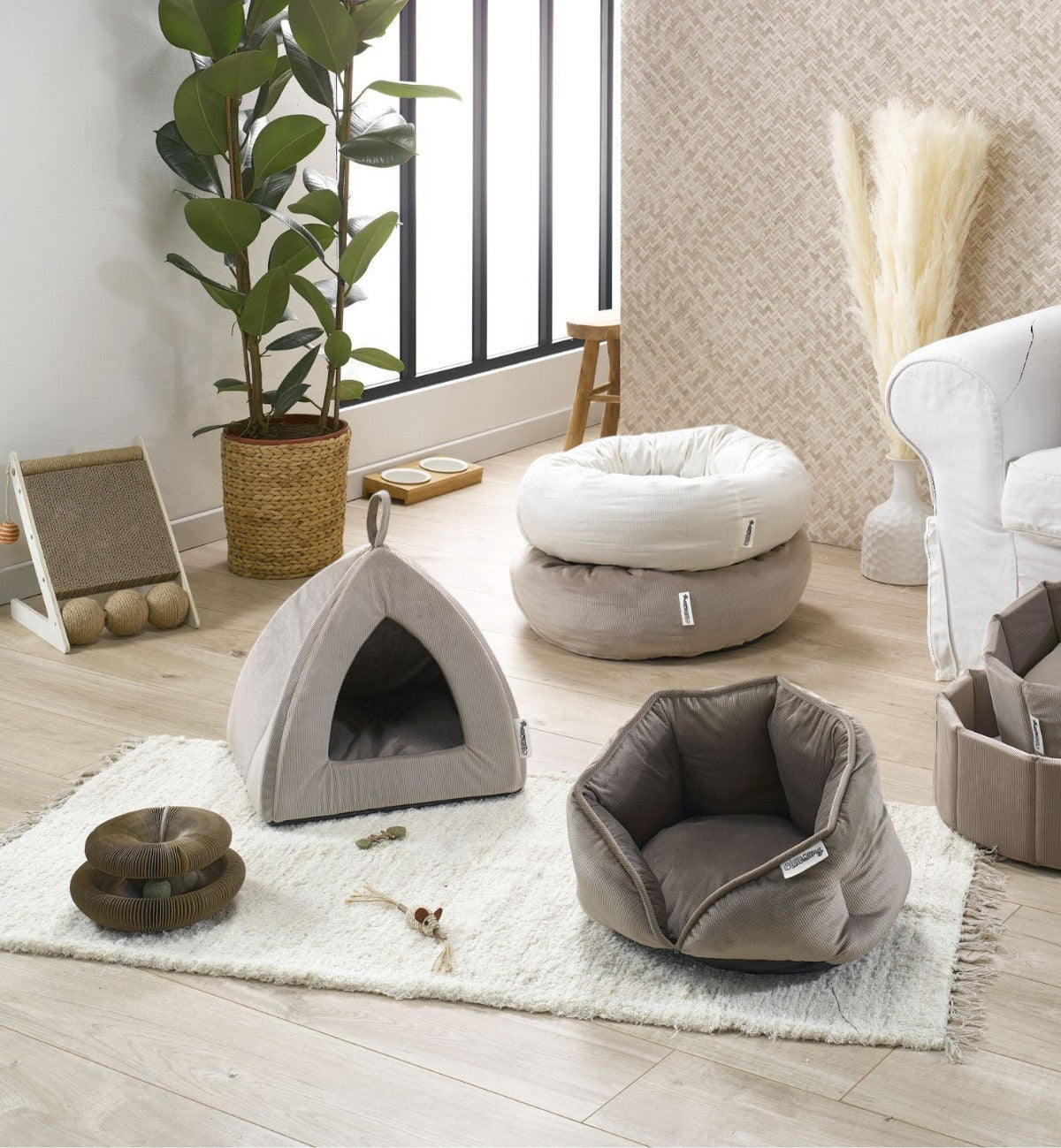 Coussin rond cotele chat ou chien D 40 cm Crafty noisette
