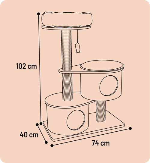 Arbre à chat avec niches et panier