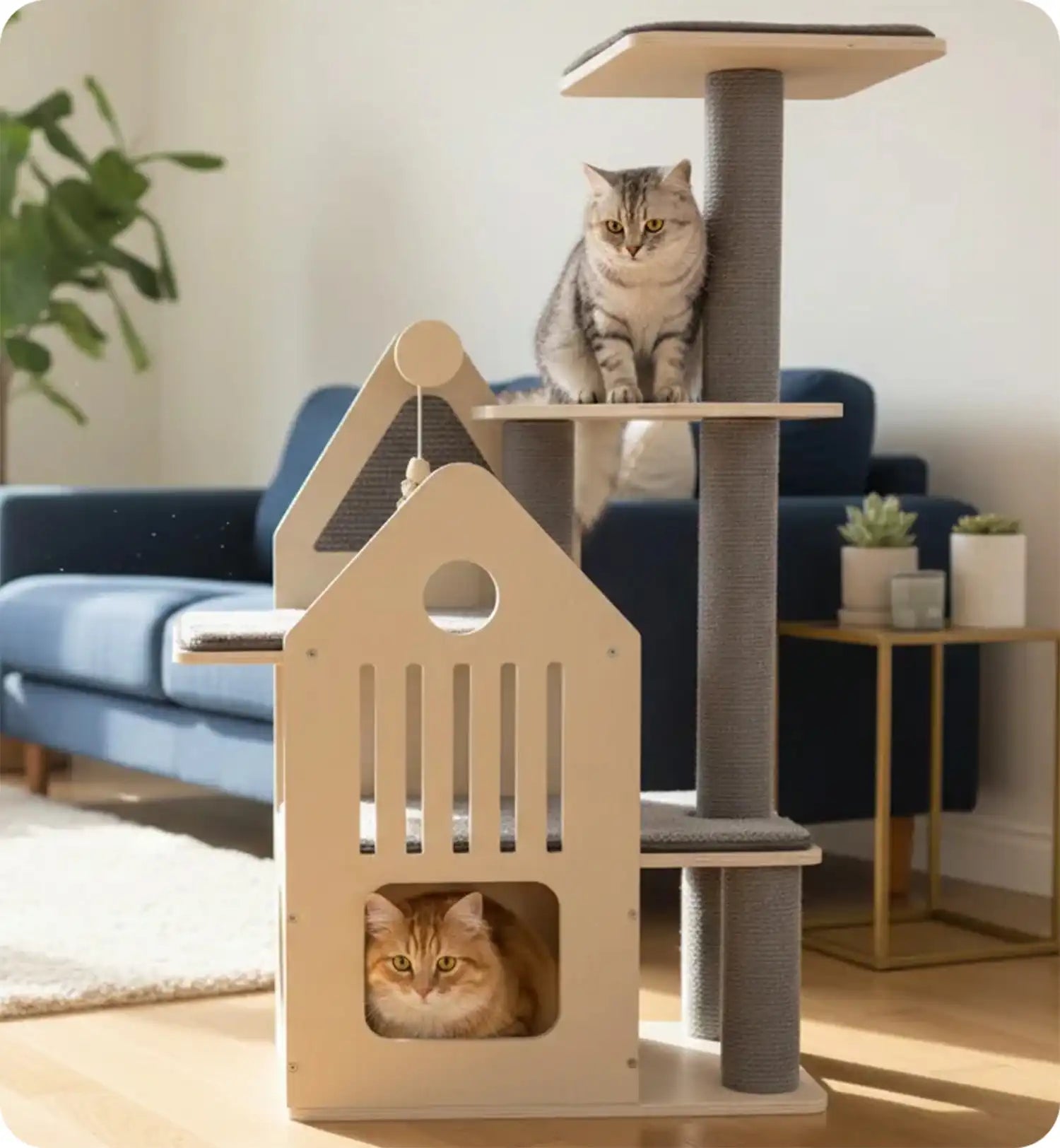 Arbre à chat maisonnette et plateforme