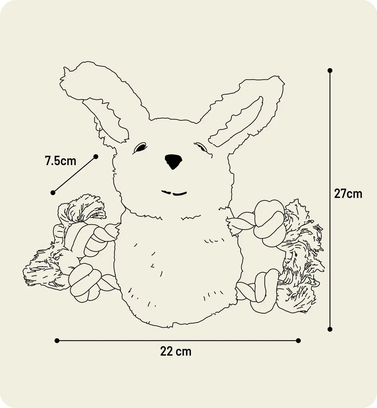 Lapin en peluche pour chien avec cordes et couineur