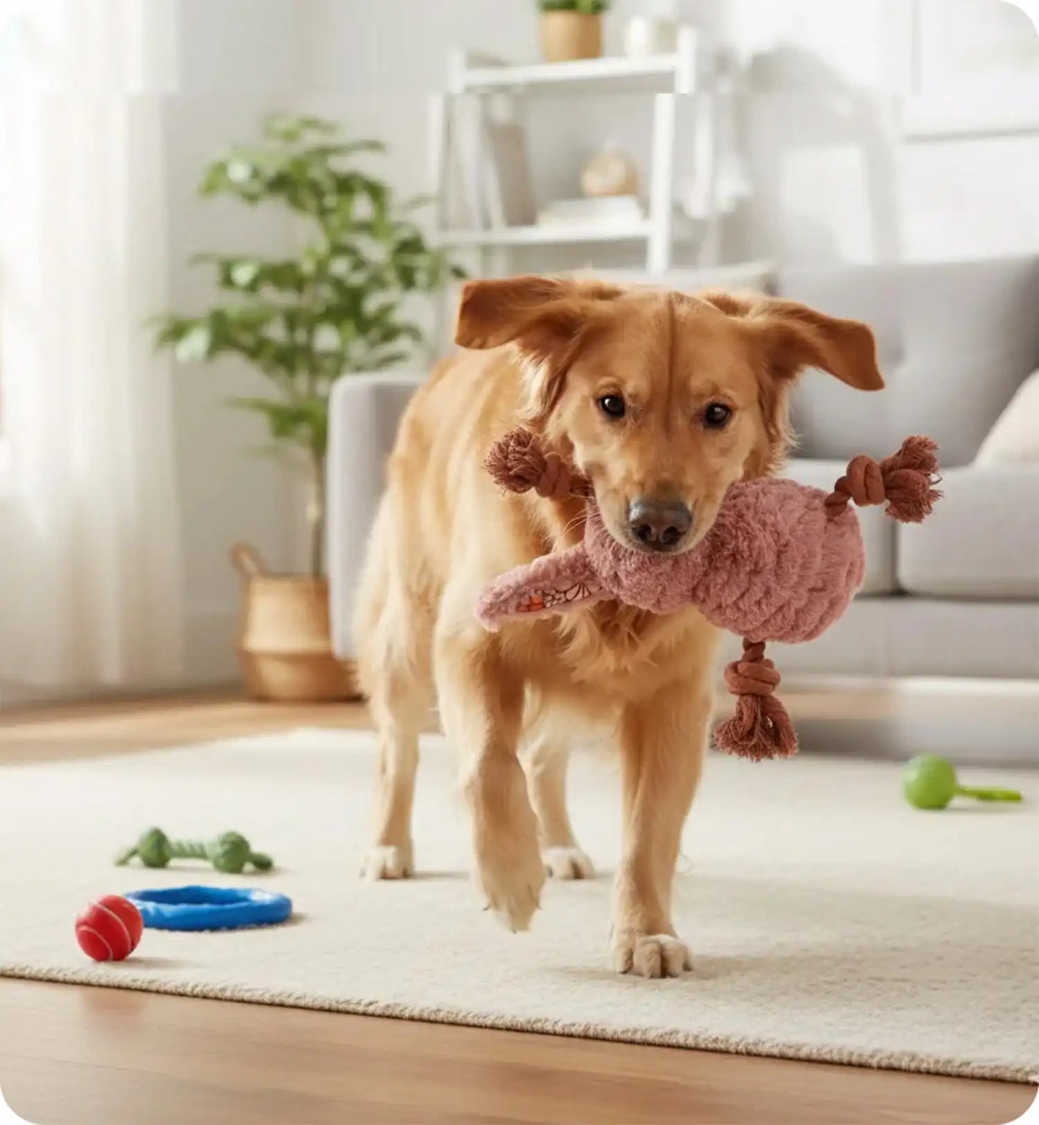 Lapin en peluche pour chien avec cordes et couineur