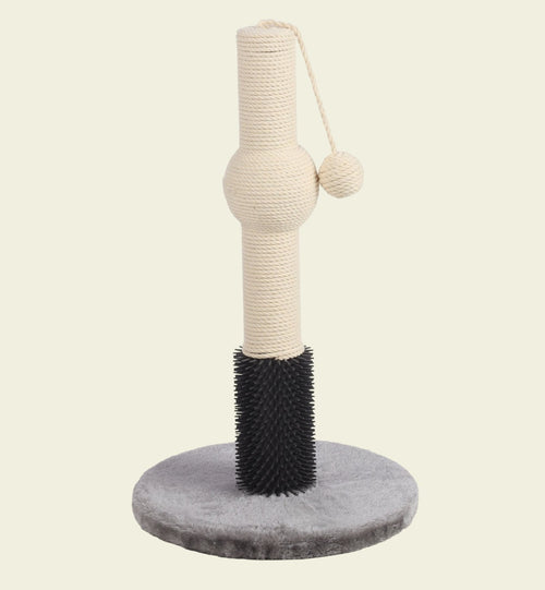 Arbre à chat Animozen Alize gris et blanc avec poteau en corde de coton, surface de massage et jouet suspendu