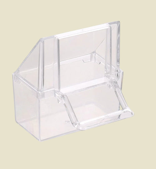 Animozen auget transparent pour oiseaux avec marche, en plastique synthétique, idéal pour graines et eau.