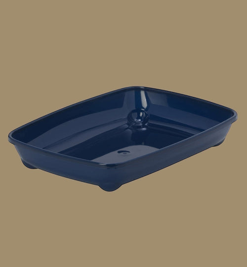 Animozen bac à litière bleu foncé en polypropylène, taille L, avec bord amovible et entrée haute.