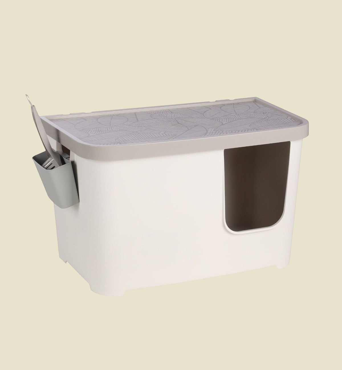 Bac à litière fermé Animozen Barik blanc en polypropylène avec pelle et support inclus, 76 x 45 cm
