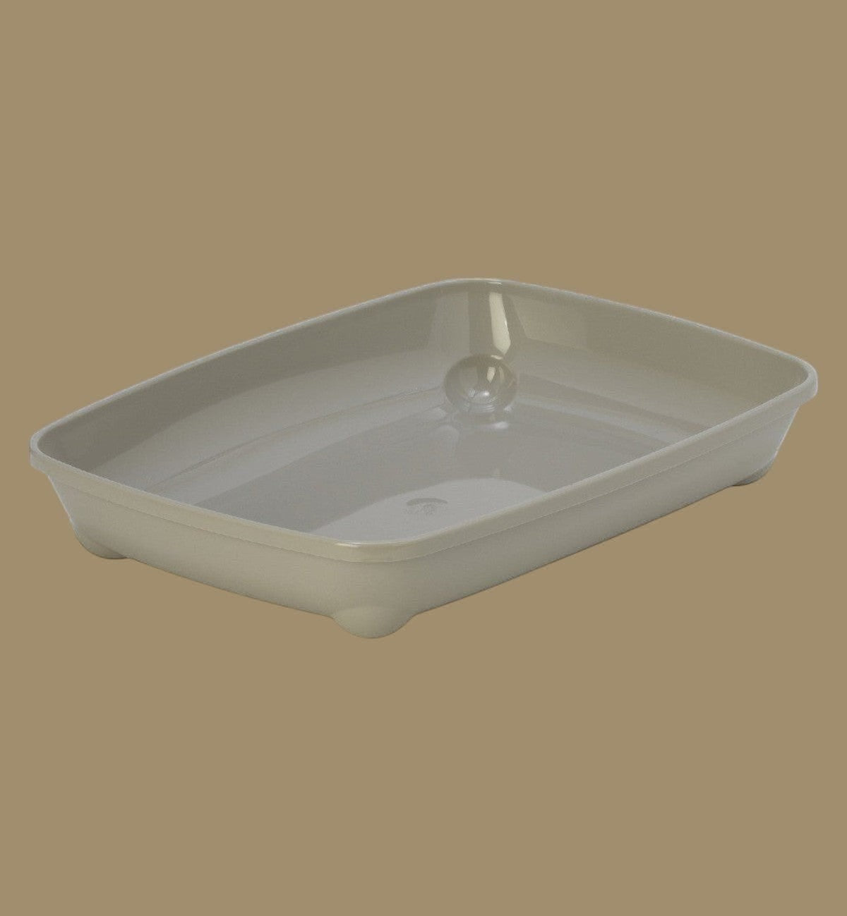 Animozen bac à litière Nesta Classic L en polypropylène gris clair, 43 x 57 x 16 cm, avec bord amovible et coins arrondis.