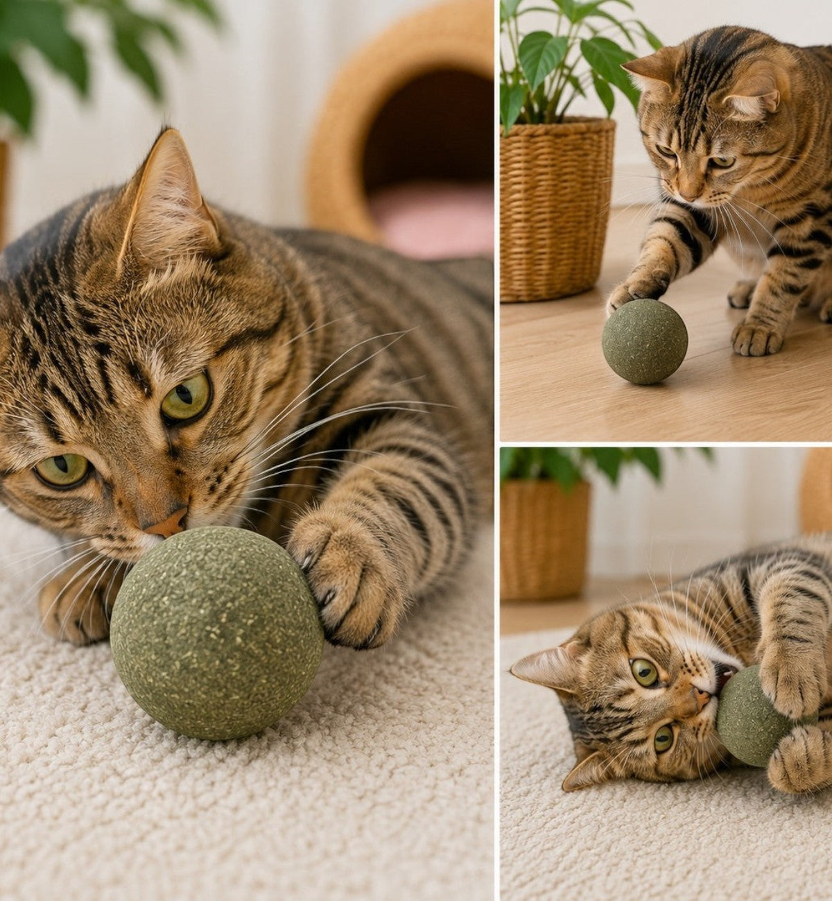 Animozen Balle de cataire naturelle verte pour chat, jouet stimulant l'instinct de jeu et l'activité physique.
