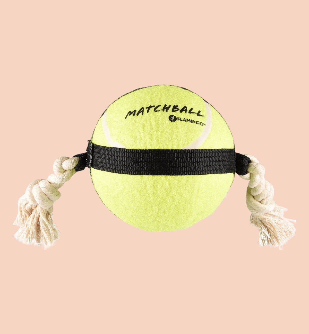 Animozen Balle de tennis jaune fluo pour chien avec corde en polyester, idéale pour le jeu et la traction.