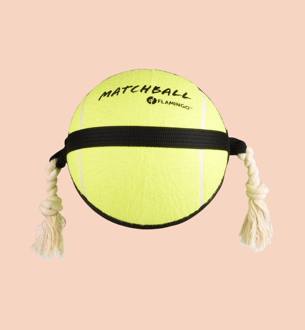 Balle de tennis jaune fluo pour chien Animozen avec corde en polyester, idéale pour jouer à la traction et au rapport.