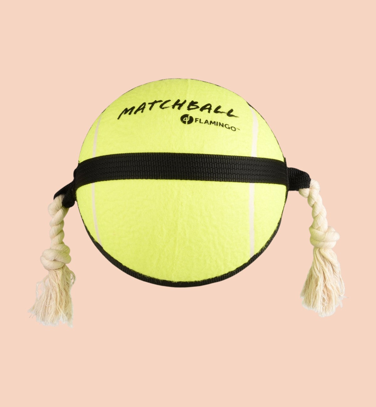 Animozen Balle de tennis jaune fluo avec corde pour chien, en polyester résistant, idéale pour le jeu et la traction.