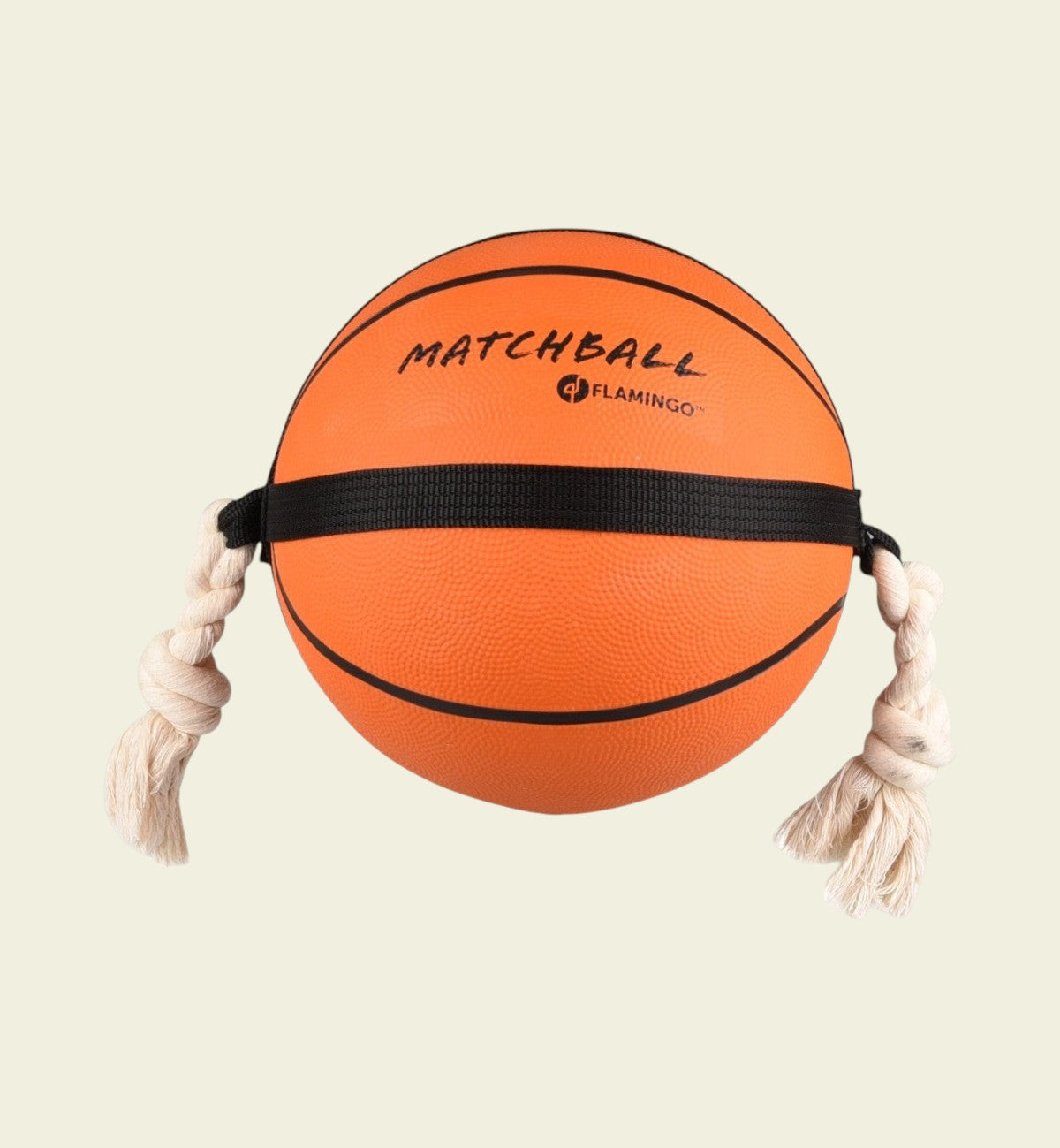Animozen ballon de basket orange avec corde pour chien, en caoutchouc résistant, idéal pour jeux de traction et de récupération.