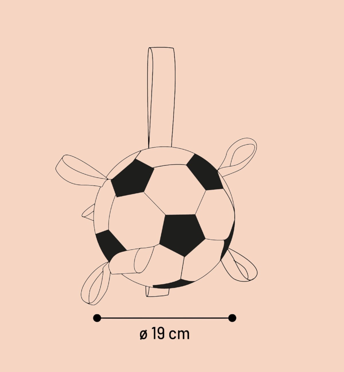 Ballon de football pour chien Animozen 19 cm blanc et noir en PVC synthétique résistant avec poignées pour jeux interactifs.