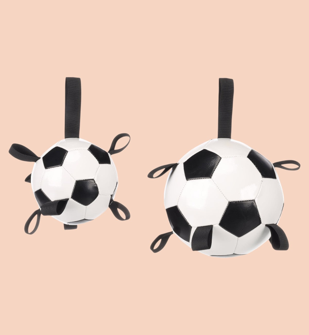 Animozen ballon de football pour chien 19 cm blanc et noir en PVC synthétique résistant avec poignées pour jeux interactifs