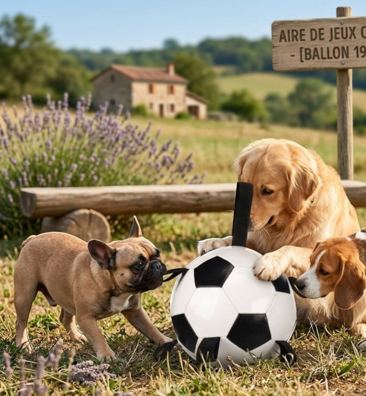 Animozen ballon de football pour chien 19 cm blanc et noir en PVC synthétique résistant avec poignées, flottant pour jeux aquatiques.