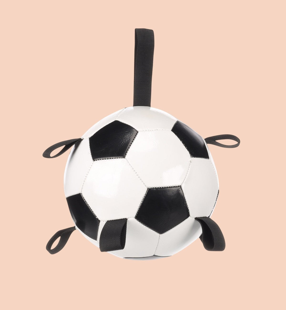 Ballon de football Animozen 19 cm blanc et noir en PVC synthétique résistant avec poignées pour chien