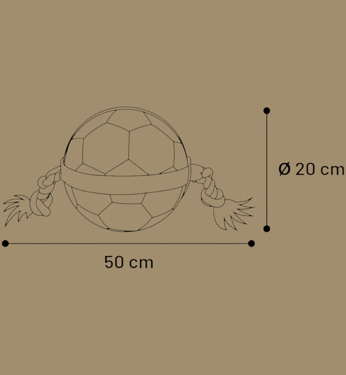 Animozen ballon de football pour chien en caoutchouc blanc et noir avec corde intégrée, 20 cm de diamètre.