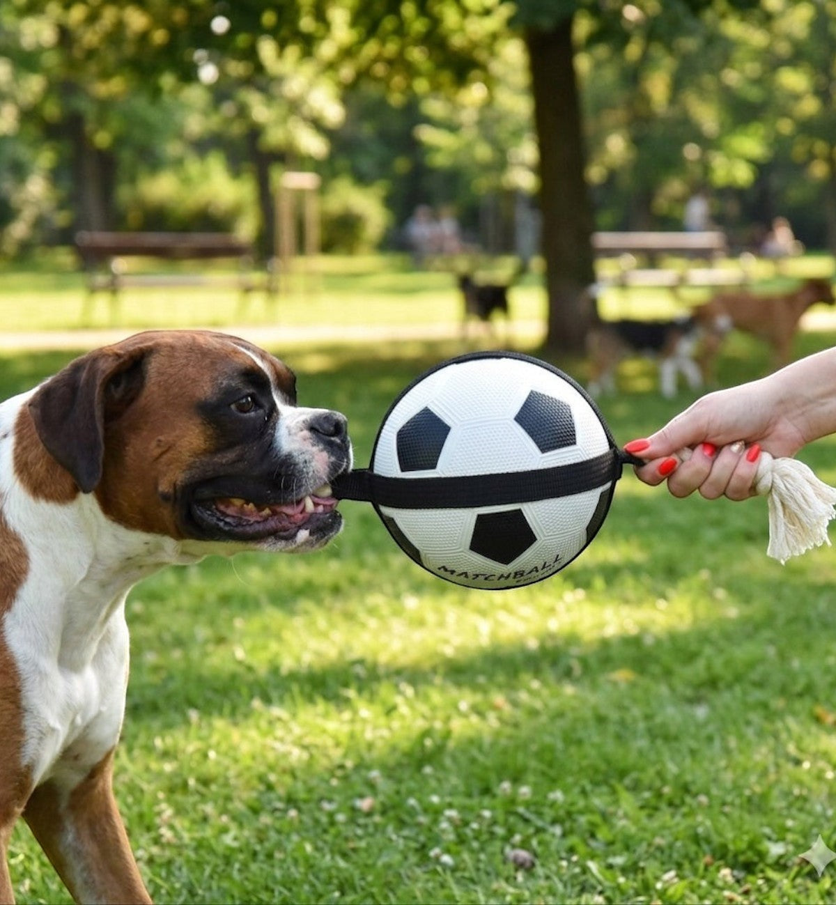Animozen ballon de football pour chien en caoutchouc blanc et noir avec corde, 20 cm, pour jouer en extérieur.
