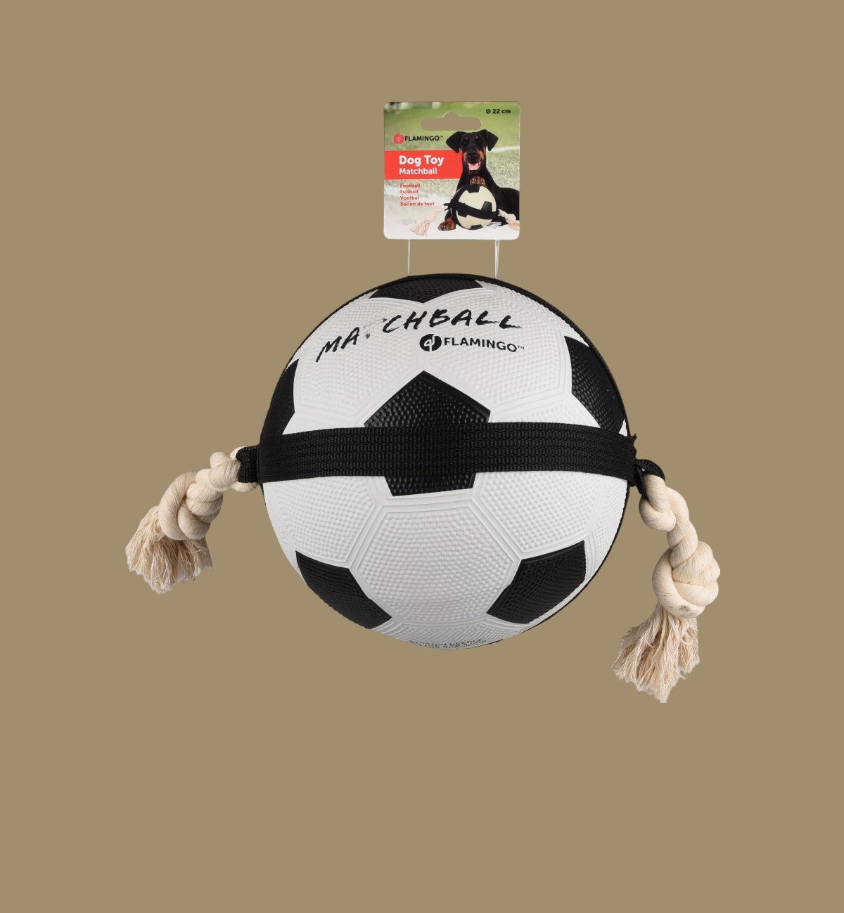 Animozen ballon de football pour chien en caoutchouc blanc et noir avec corde pour jouer et tirer, 20 cm
