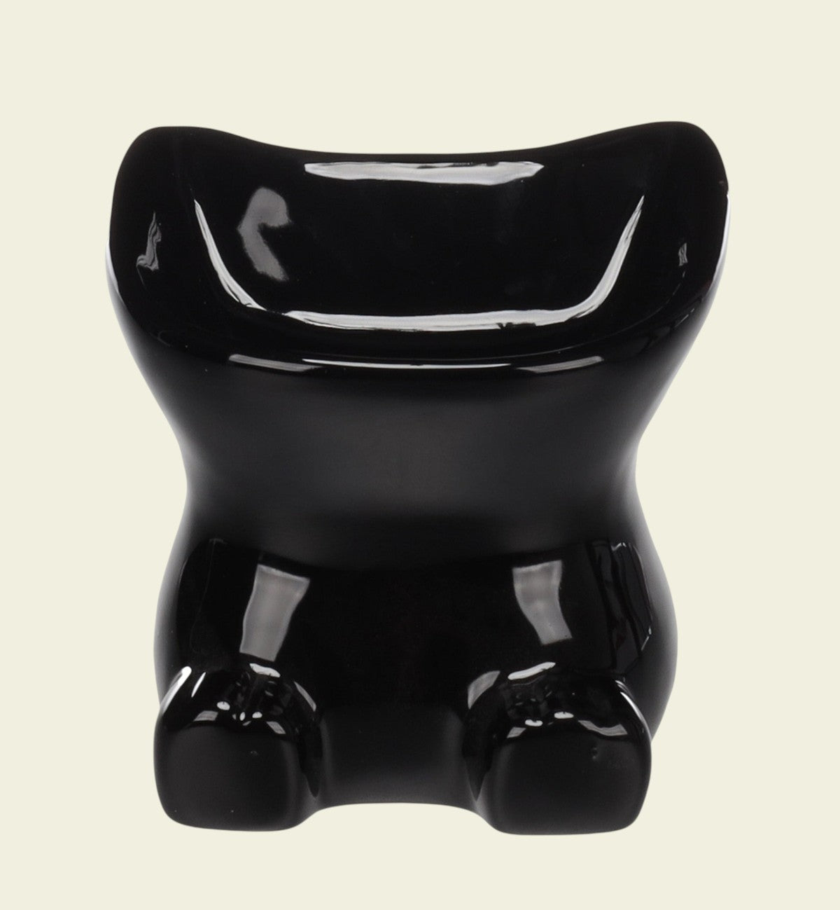 Animozen black ceramic cat-shaped food and water bowl, 12cm diameter, 120ml capacity.