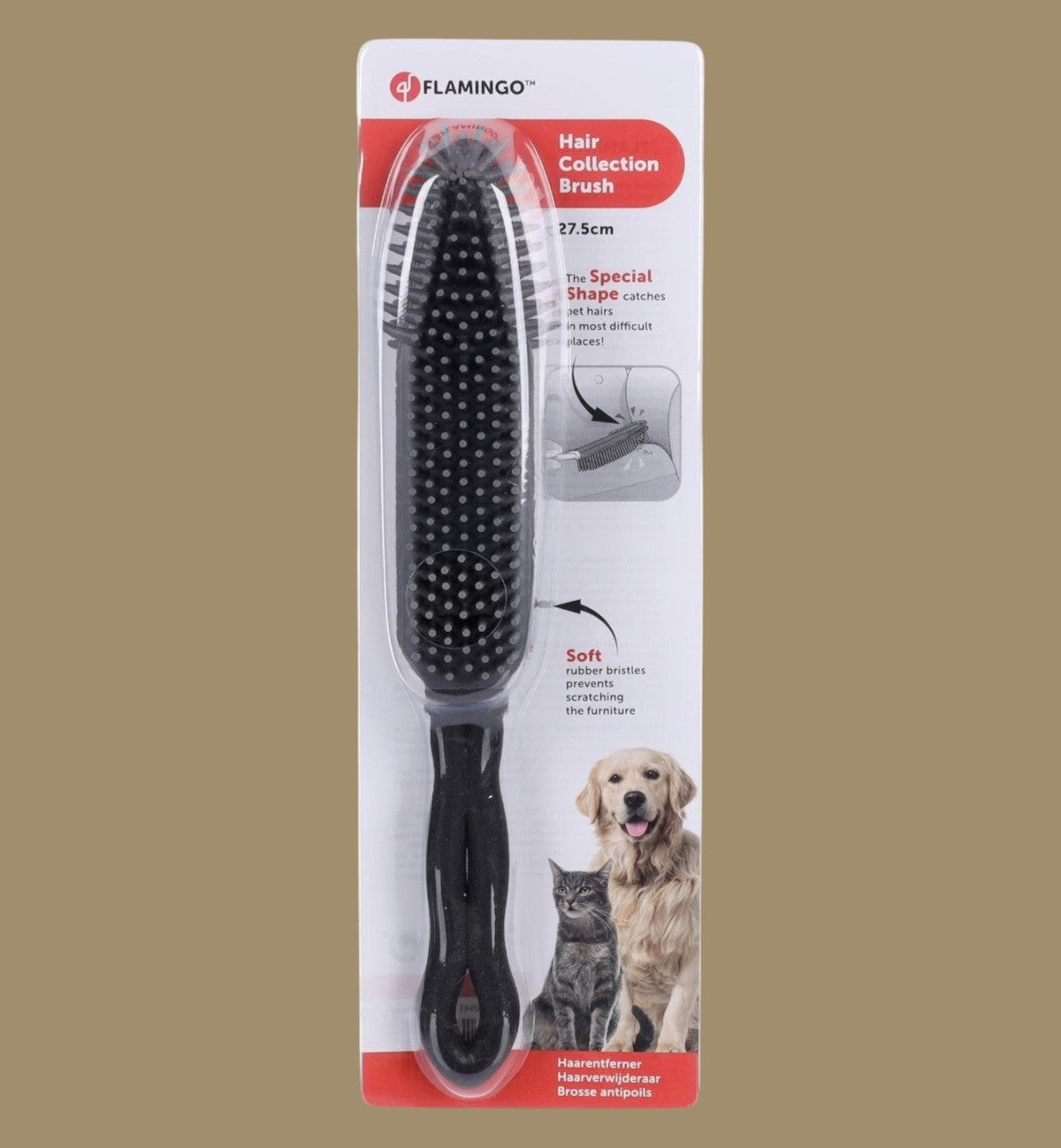 Brosse anti-poils noire en caoutchouc thermoplastique Animozen pour enlever facilement les poils d'animaux sur les textiles.