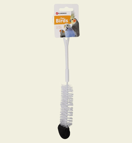 Brosse de nettoyage fine Animozen pour abreuvoir oiseau, blanche et noire, en plastique résistant.