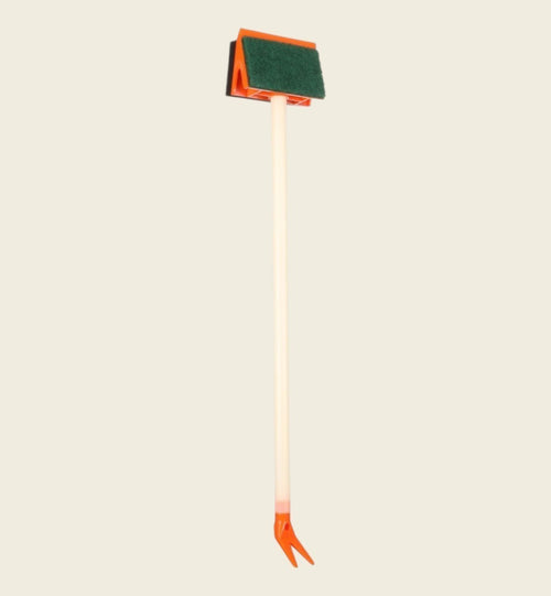 Brosse de nettoyage d'aquarium Animozen Bob 4-en-1 avec manche long orange et vert, idéale pour vitres et plantes.