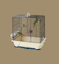 Animozen cage à oiseaux en métal noir et ivoire avec 3 perchoirs et 2 oiseaux, 41 cm